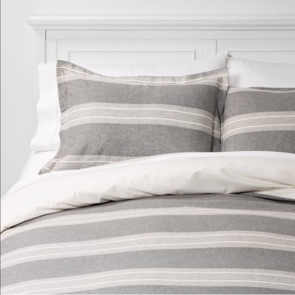 Threshold Grey Striped Chambray Set of Two Pillowcases Only Full/Queen Size